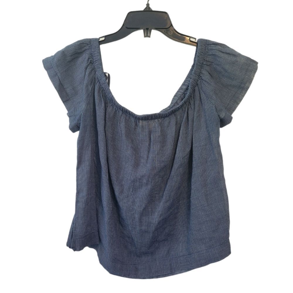 Cloth & Stone Blue Plaid Off Shoulder Top Size Large